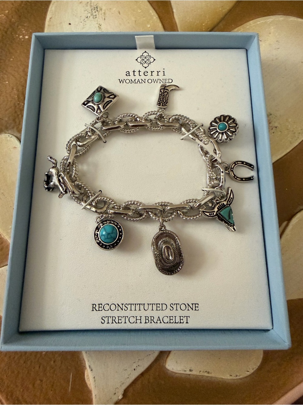 Atterri Silver Reconstituted Stone Western Cowboy Stretch Charm Bracelet